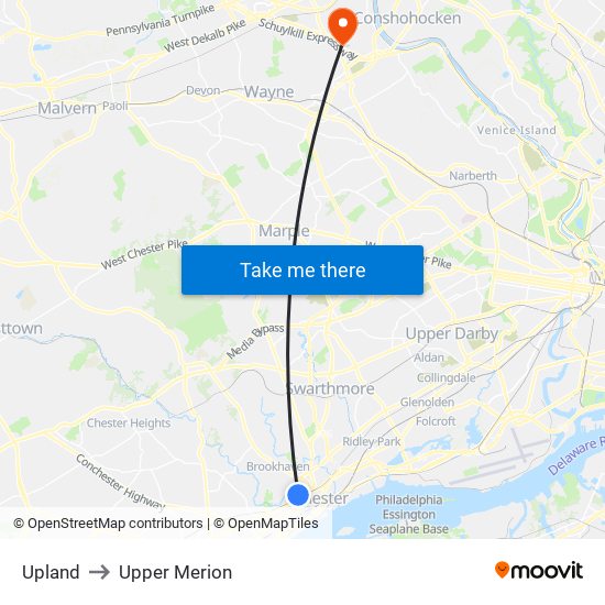 Upland to Upper Merion map