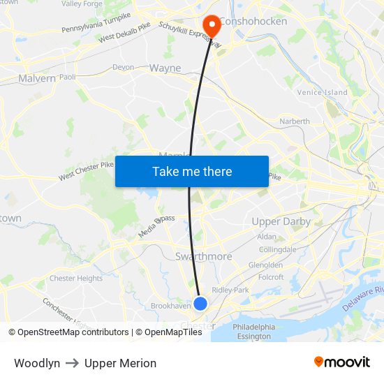 Woodlyn to Upper Merion map
