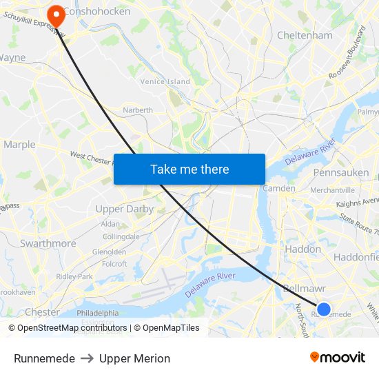 Runnemede to Upper Merion map