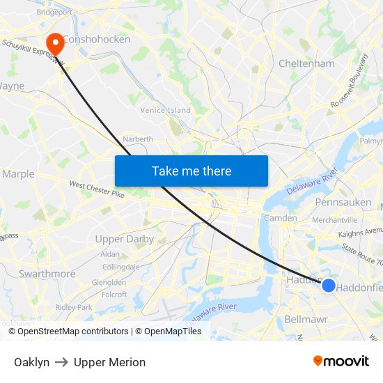 Oaklyn to Upper Merion map