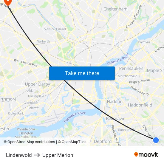Lindenwold to Upper Merion map