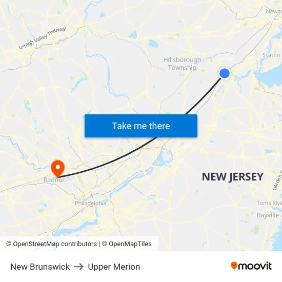 New Brunswick to Upper Merion map