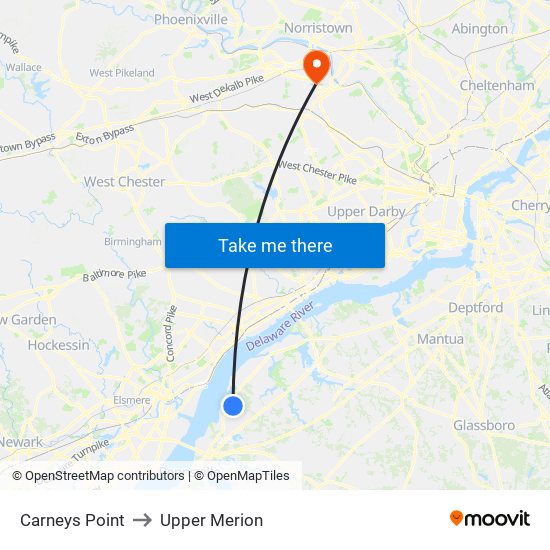 Carneys Point to Upper Merion map