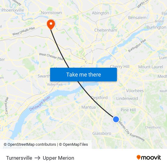 Turnersville to Upper Merion map