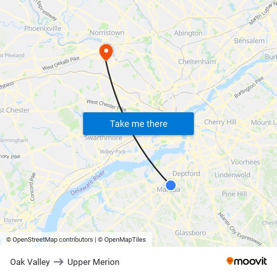 Oak Valley to Upper Merion map