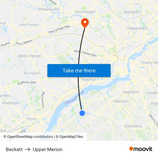 Beckett to Upper Merion map