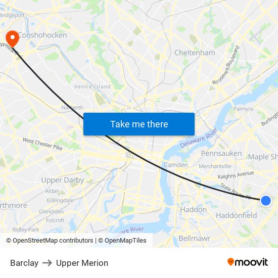 Barclay to Upper Merion map