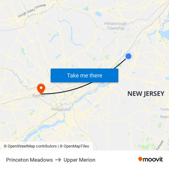 Princeton Meadows to Upper Merion map