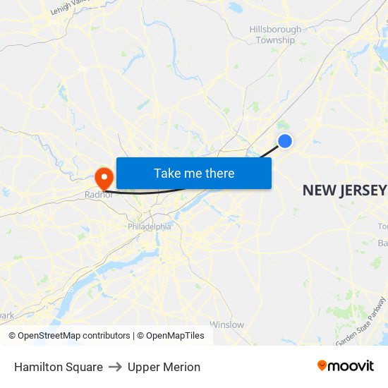 Hamilton Square to Upper Merion map