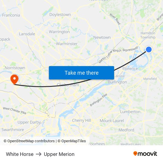 White Horse to Upper Merion map