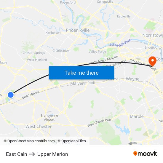 East Caln to Upper Merion map