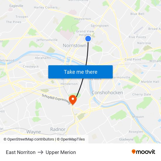 East Norriton to Upper Merion map