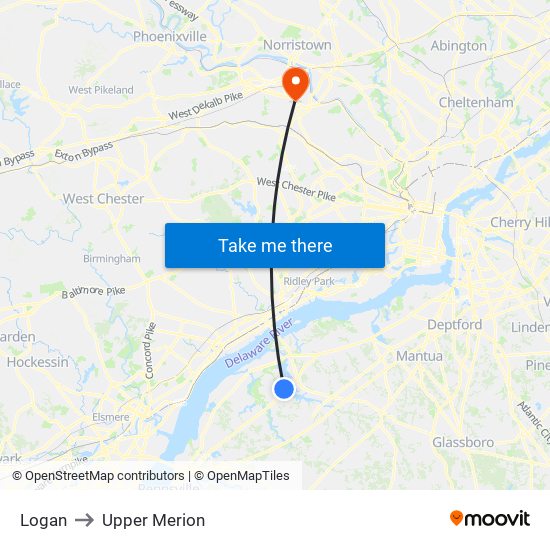 Logan to Upper Merion map