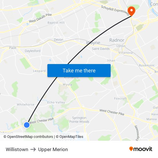 Willistown to Upper Merion map