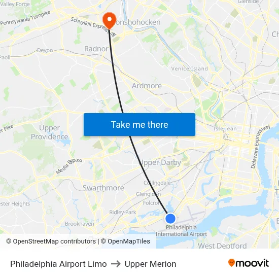 Philadelphia Airport Limo to Upper Merion map