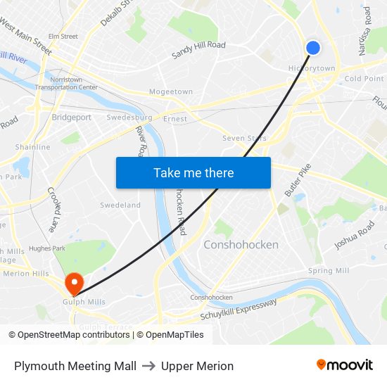Plymouth Meeting Mall to Upper Merion map