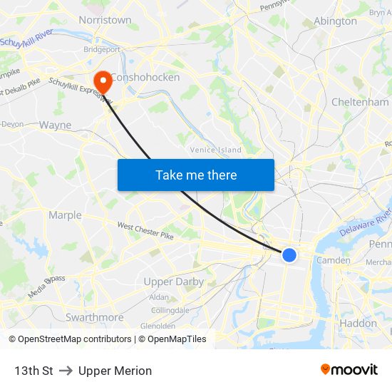 13th St to Upper Merion map