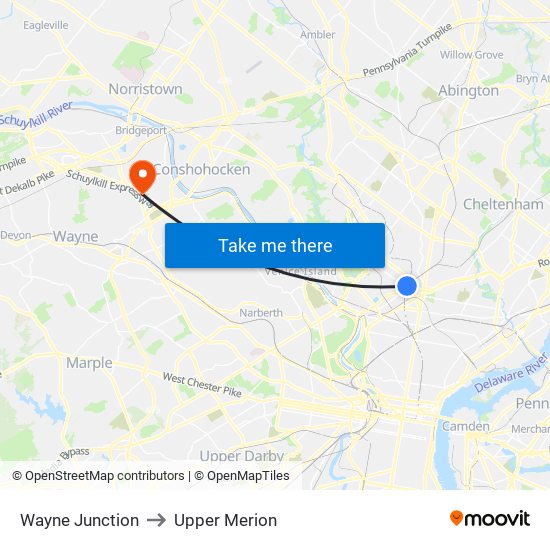Wayne Junction to Upper Merion map