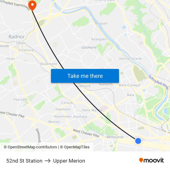 52nd St Station to Upper Merion map