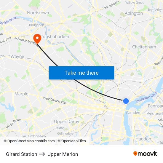 Girard Station to Upper Merion map