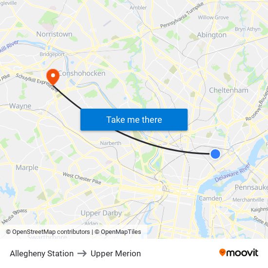 Allegheny Station to Upper Merion map