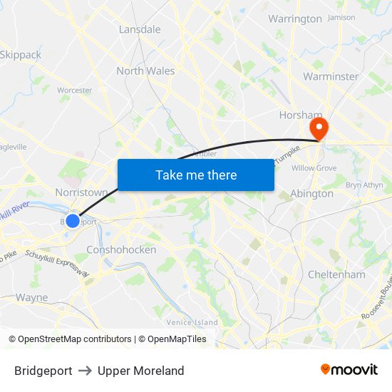 Bridgeport to Upper Moreland map