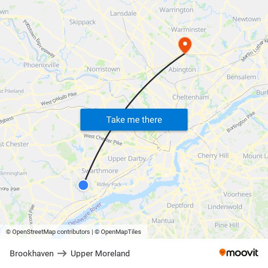 Brookhaven to Upper Moreland map