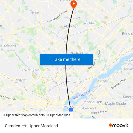 Camden to Upper Moreland map