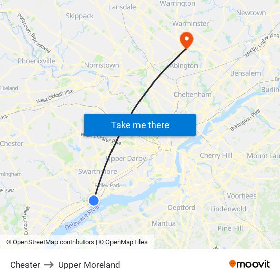 Chester to Upper Moreland map