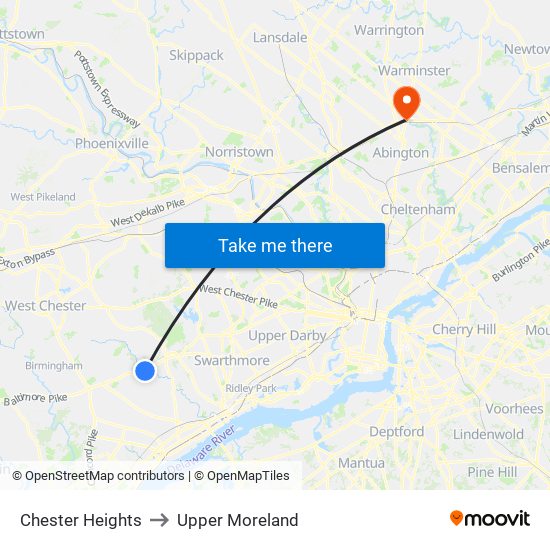 Chester Heights to Upper Moreland map