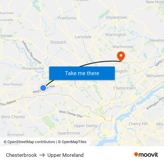 Chesterbrook to Upper Moreland map
