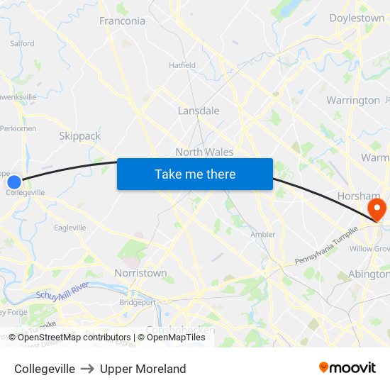 Collegeville to Upper Moreland map