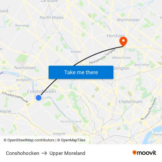 Conshohocken to Upper Moreland map