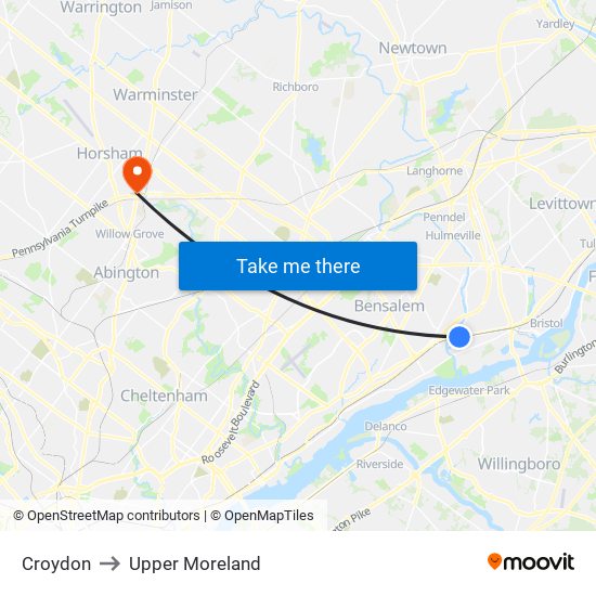 Croydon to Upper Moreland map