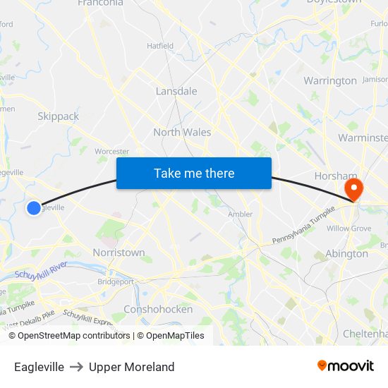 Eagleville to Upper Moreland map