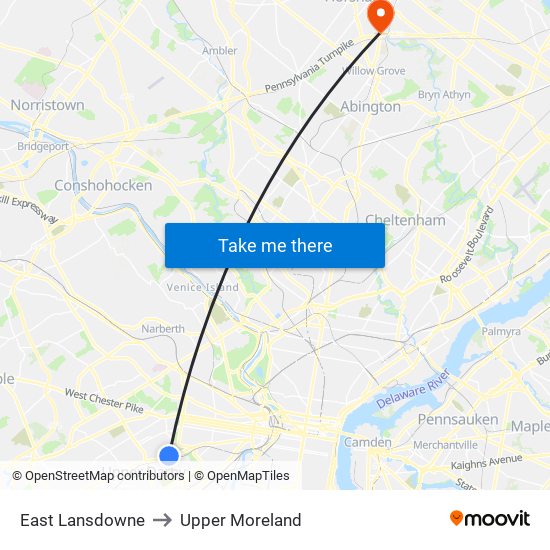 East Lansdowne to Upper Moreland map