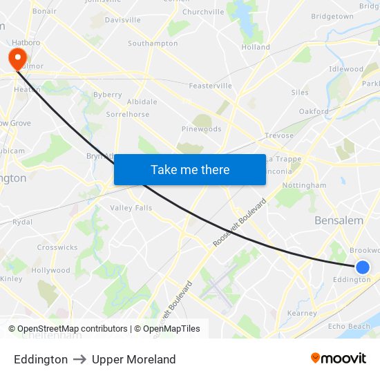 Eddington to Upper Moreland map