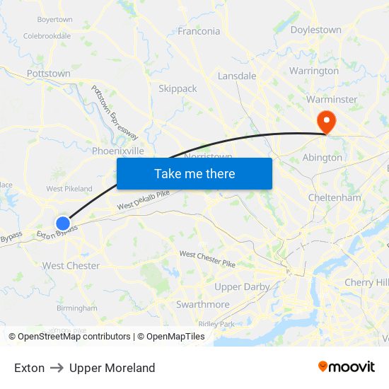 Exton to Upper Moreland map