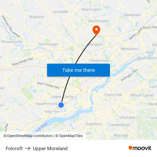Folcroft to Upper Moreland map