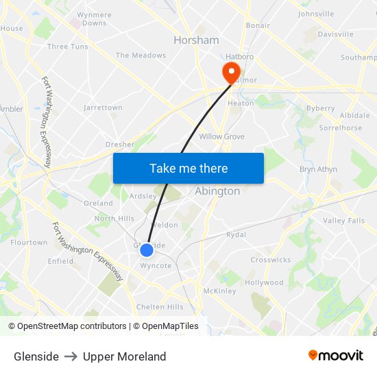 Glenside to Upper Moreland map