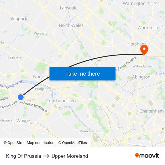 King Of Prussia to Upper Moreland map