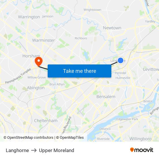 Langhorne to Upper Moreland map