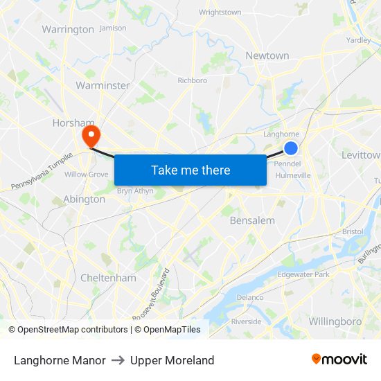 Langhorne Manor to Upper Moreland map