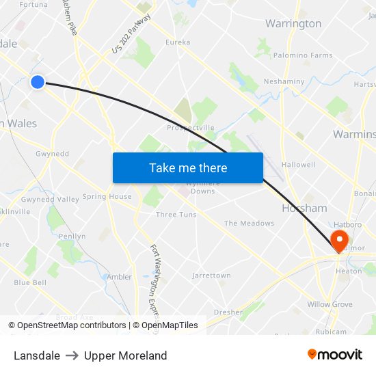 Lansdale to Upper Moreland map