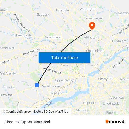 Lima to Upper Moreland map