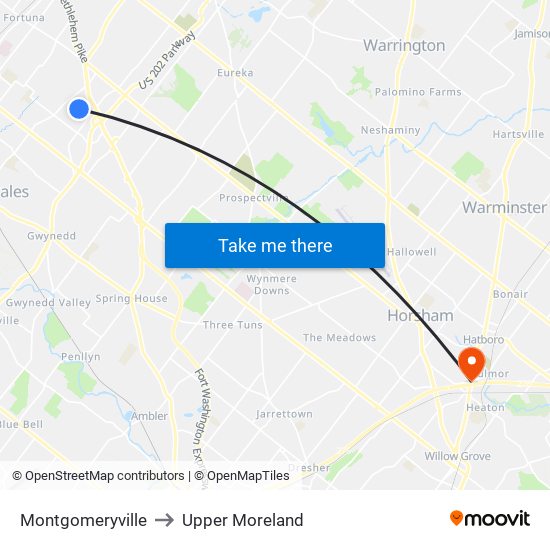 Montgomeryville to Upper Moreland map