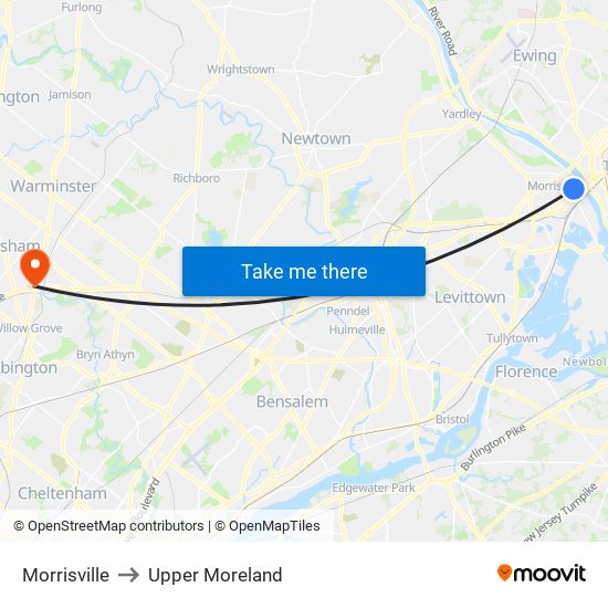 Morrisville to Upper Moreland map