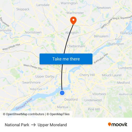 National Park to Upper Moreland map