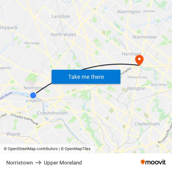 Norristown to Upper Moreland map