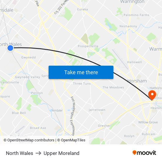 North Wales to Upper Moreland map